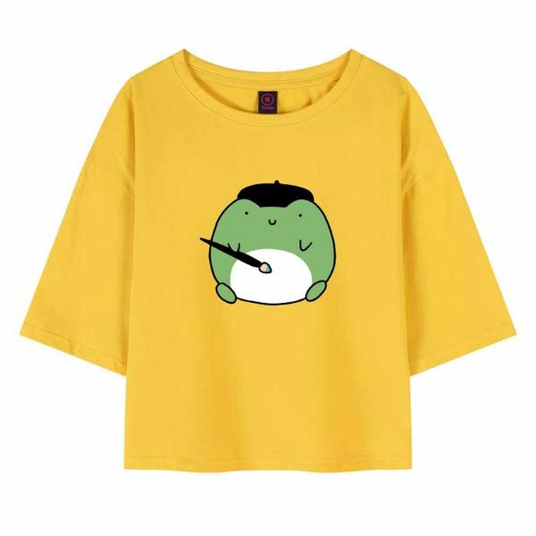 women's t-shirt yellow fashion t shirt frog animal print crop tee women short sleeve cotton kawaii korean, White
women's t-shirt yellow fashion t shirt frog animal print crop tee women short sleeve cotton kawaii korean, White