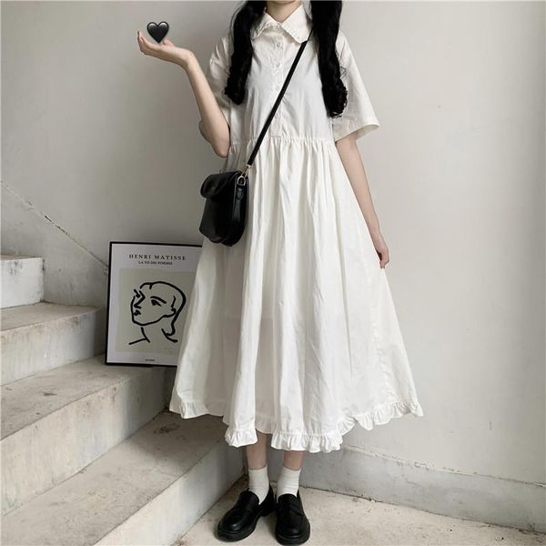 casual dresses women pure color all-match ulzzang fashion ruffles turn down collar sweet female preppy style hipster mujer kpop, Black;gray
casual dresses women pure color all-match ulzzang fashion ruffles turn down collar sweet female preppy style hipster mujer kpop, Black;gray
