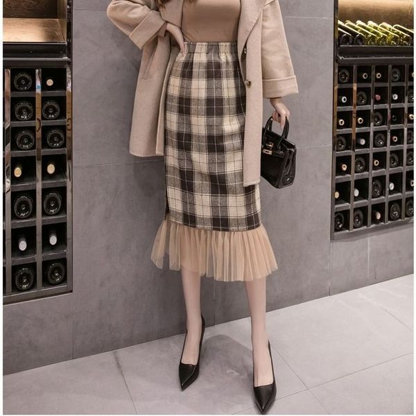 skirts autumn winter women skirt mesh plaid woolen cloth split a-line lace long high waist slimming mid-length ladies e49g, Black
skirts autumn winter women skirt mesh plaid woolen cloth split a-line lace long high waist slimming mid-length ladies e49g, Black