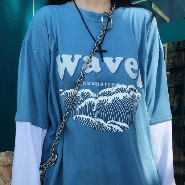 autumn korea harajuku japanese vintage bf wave print fake two pieces of fashion loose casual o-neck women long-sleeved t-shirt 210608, White
autumn korea harajuku japanese vintage bf wave print fake two pieces of fashion loose casual o-neck women long-sleeved t-shirt 210608, White