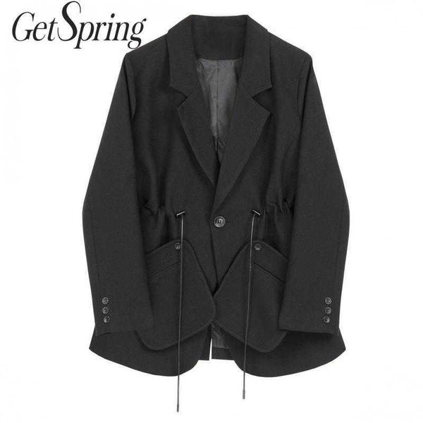 getspring women blazer drawstring patchwork irregular vintage blazers jackets black all match woman coats 210601, White;black
getspring women blazer drawstring patchwork irregular vintage blazers jackets black all match woman coats 210601, White;black