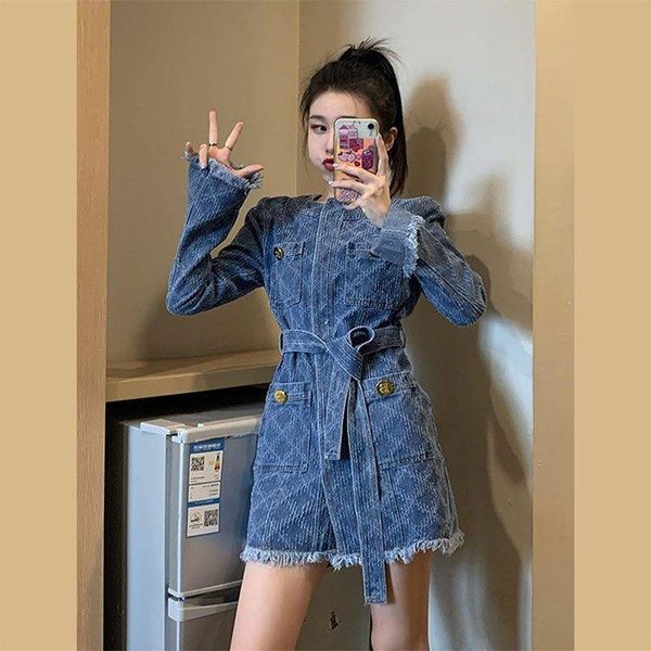 casual dresses women 's dress 2021 spring and autumn youth waist retro blue short-height sheath, Black;gray
casual dresses women 's dress 2021 spring and autumn youth waist retro blue short-height sheath, Black;gray