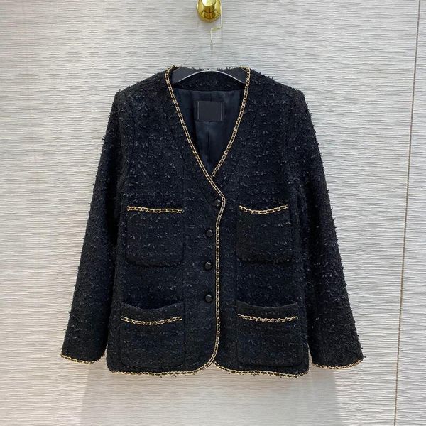blends luxury high-end black tweed women's jacket v-neck classic four pockets chain pearls button retro coat elegant street outwear
blends luxury high-end black tweed women's jacket v-neck classic four pockets chain pearls button retro coat elegant street outwear
