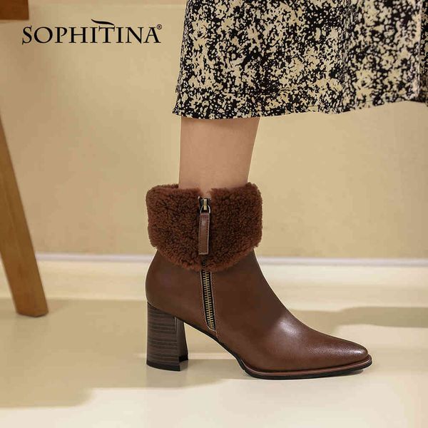 sophitina winter warm mature style brown sheep fur ankle boots woman zipper pointed toe high square heel short boots shoe po837 210513, Black
sophitina winter warm mature style brown sheep fur ankle boots woman zipper pointed toe high square heel short boots shoe po837 210513, Black