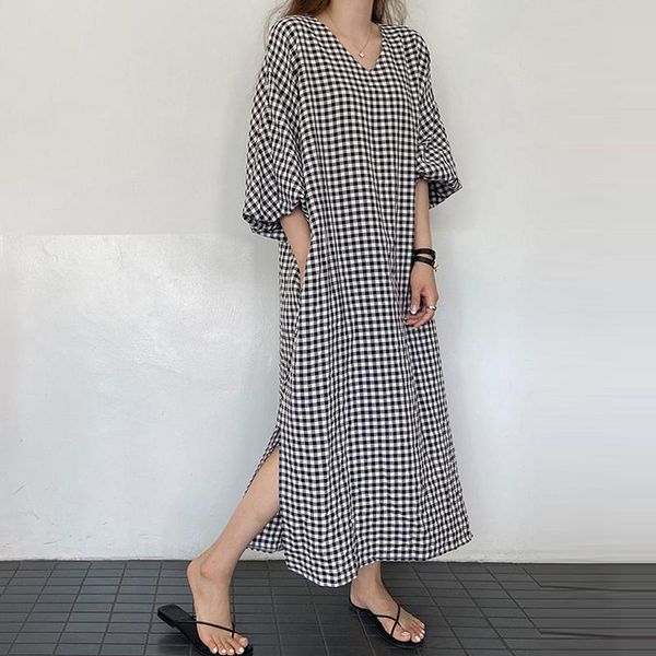 casual dresses superaen loose plus size summer puff sleeve v neck plaid straight ankle-length women, Black;gray
casual dresses superaen loose plus size summer puff sleeve v neck plaid straight ankle-length women, Black;gray