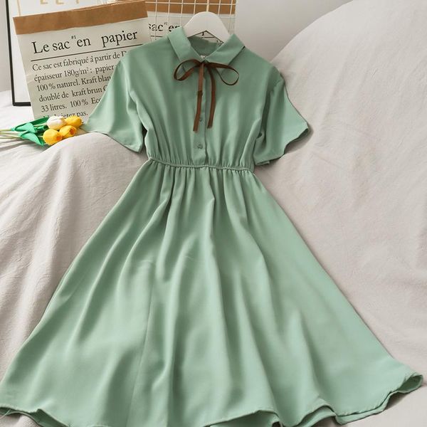 dress women chiffon bow solid high waist turn-down collar preppy style kawaii ulzzang temperament girls summer holiday casual dresses, Black;gray
dress women chiffon bow solid high waist turn-down collar preppy style kawaii ulzzang temperament girls summer holiday casual dresses, Black;gray