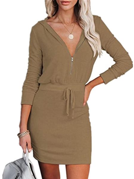 casual dresses 2021 autumn and winter the women's clothing solid color zipper long sleeve hooded corset dress, Black;gray
casual dresses 2021 autumn and winter the women's clothing solid color zipper long sleeve hooded corset dress, Black;gray
