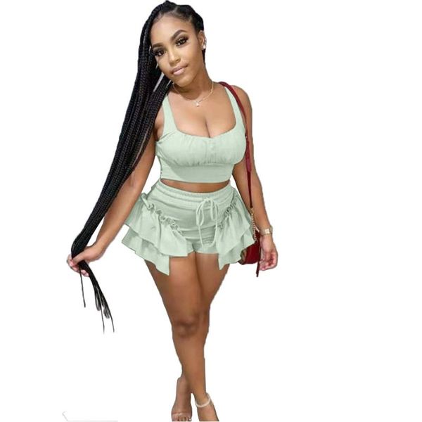 m9071 cute two piece short set women clothing casual 2 outfit solid tank ruffle summer women's pants, White
m9071 cute two piece short set women clothing casual 2 outfit solid tank ruffle summer women's pants, White