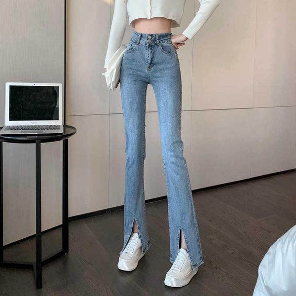 women's jeans icclek early spring retro high-waisted straight-leg slim stretch split flared pants were thi, Blue
women's jeans icclek early spring retro high-waisted straight-leg slim stretch split flared pants were thi, Blue