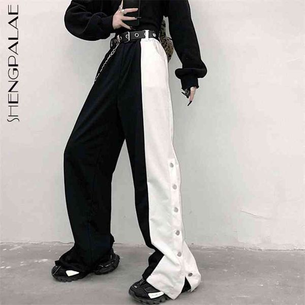 split slacks women's spring high waist contrast color side button straight wide leg pants fashion trousers 210427, Black;white
split slacks women's spring high waist contrast color side button straight wide leg pants fashion trousers 210427, Black;white