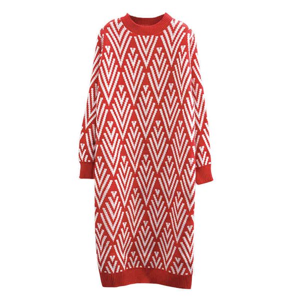women sweater o neck geometric red black pullovers long sleeve casual winter loose midi dress m0808 210514, Black;gray
women sweater o neck geometric red black pullovers long sleeve casual winter loose midi dress m0808 210514, Black;gray