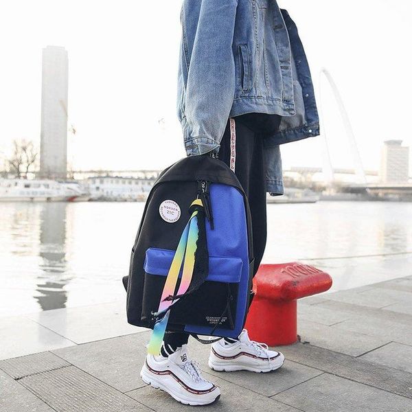 backpack cool rainbow ribbon decoration college style wild color matching boys and girls student schoolbag
backpack cool rainbow ribbon decoration college style wild color matching boys and girls student schoolbag