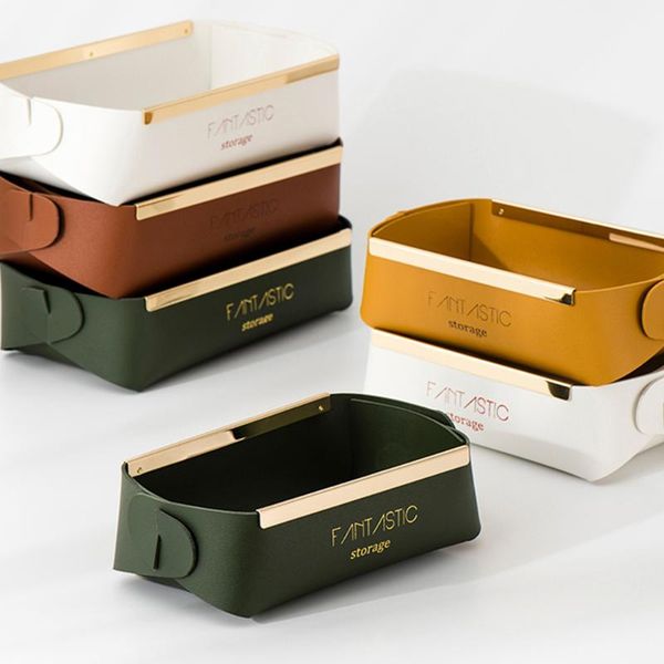 storage baskets nordic pu leather basket light luxury gold-rimmed organizer box deskmakeup jewelry case entrance sundries key boxes
storage baskets nordic pu leather basket light luxury gold-rimmed organizer box deskmakeup jewelry case entrance sundries key boxes
