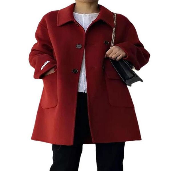 women's wool & blends 2021 autumn and winter solid color double-sided cashmere coat medium long small double row buckle, Black
women's wool & blends 2021 autumn and winter solid color double-sided cashmere coat medium long small double row buckle, Black