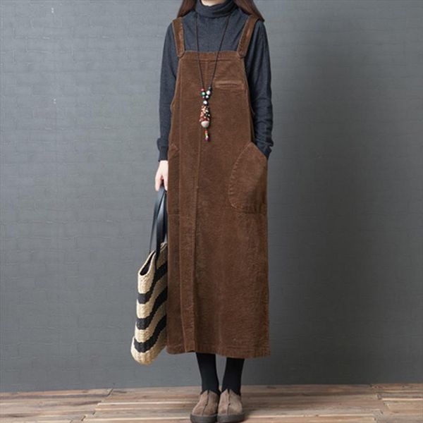 vintage corduroy pocket casual strap women dress slip elegant autumn winter vestidos, Black;gray
vintage corduroy pocket casual strap women dress slip elegant autumn winter vestidos, Black;gray