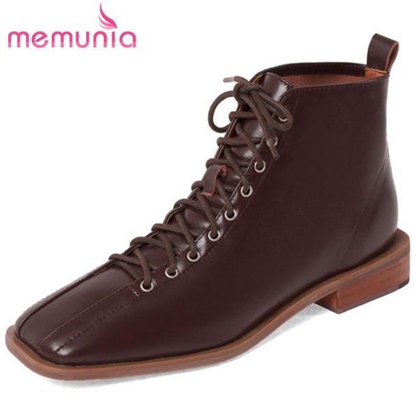 boots memunia british style vintage genuine leather shoes women square toe cross tied low heel casual ankle, Black
boots memunia british style vintage genuine leather shoes women square toe cross tied low heel casual ankle, Black