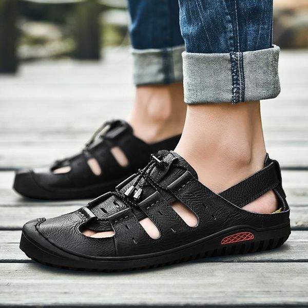 sandals summer men's genuine leather shoes fashion casual comfortable men beach big size 38-46, Black
sandals summer men's genuine leather shoes fashion casual comfortable men beach big size 38-46, Black