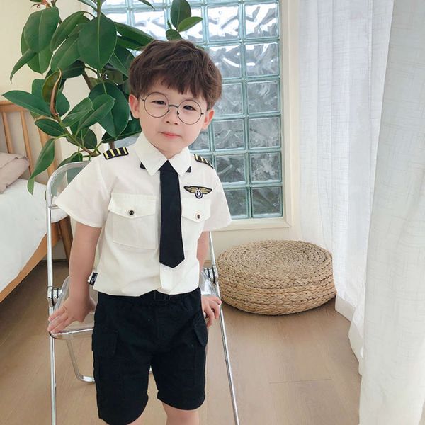 children's suit summer baby pilot foreign style children's boy's shirt shorts two piece set, White
children's suit summer baby pilot foreign style children's boy's shirt shorts two piece set, White