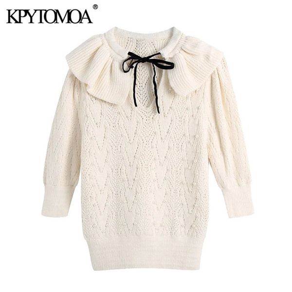 women fashion with faux pearls knitted sweater bow tie o neck puff sleeve female pullovers chic 210420, White;black
women fashion with faux pearls knitted sweater bow tie o neck puff sleeve female pullovers chic 210420, White;black