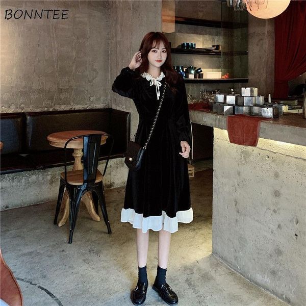 casual dresses long flare sleeved dress women bow velour lace patchwork french style elegant vintage ladies sweet autumn midi ulzzang, Black;gray
casual dresses long flare sleeved dress women bow velour lace patchwork french style elegant vintage ladies sweet autumn midi ulzzang, Black;gray