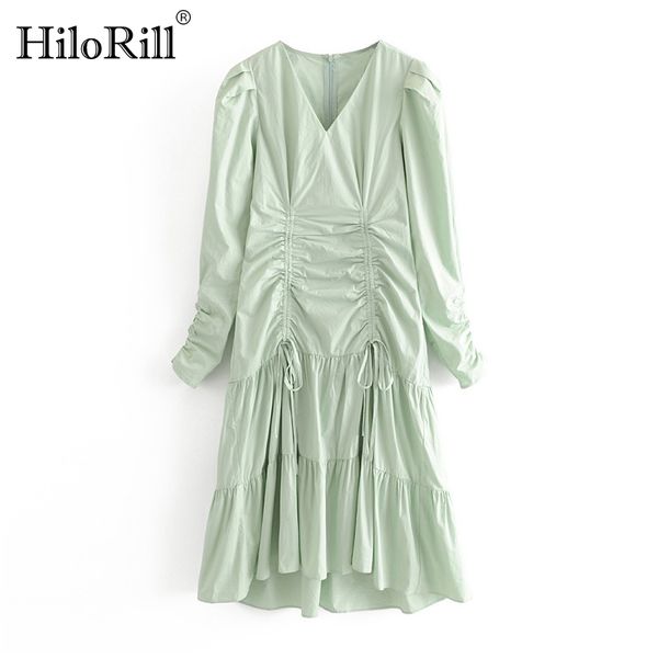 women vintage drawstring pleated midi dress elegant v neck green party puff long sleeve solid es robe femme 210508, Black;gray
women vintage drawstring pleated midi dress elegant v neck green party puff long sleeve solid es robe femme 210508, Black;gray