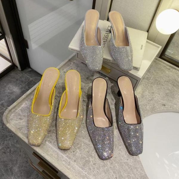 women sandals slides square toe thin high heels rhinestone bling shining shoes woman silver yellow party pumps size 35-39 slippers, Black
women sandals slides square toe thin high heels rhinestone bling shining shoes woman silver yellow party pumps size 35-39 slippers, Black