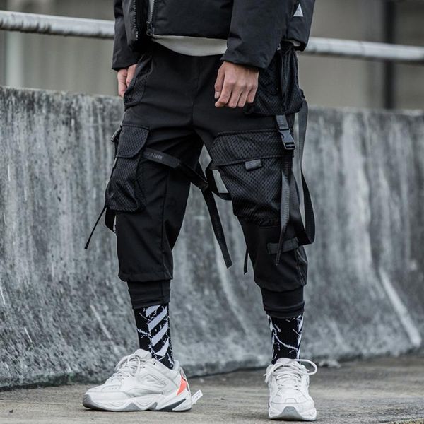 men's pants ribbons multi pockets cargo men harajuku casual track trouser hip hop streetwear techwear joggers, Black
men's pants ribbons multi pockets cargo men harajuku casual track trouser hip hop streetwear techwear joggers, Black