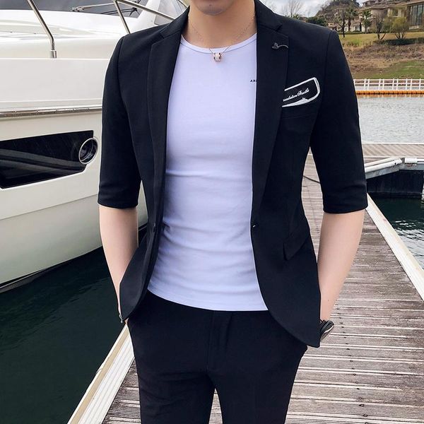 men's suits & blazers (suit + pants) 2021 spring summer suit youth college style slim half-sleeved male banquet party prom, White;black
men's suits & blazers (suit + pants) 2021 spring summer suit youth college style slim half-sleeved male banquet party prom, White;black