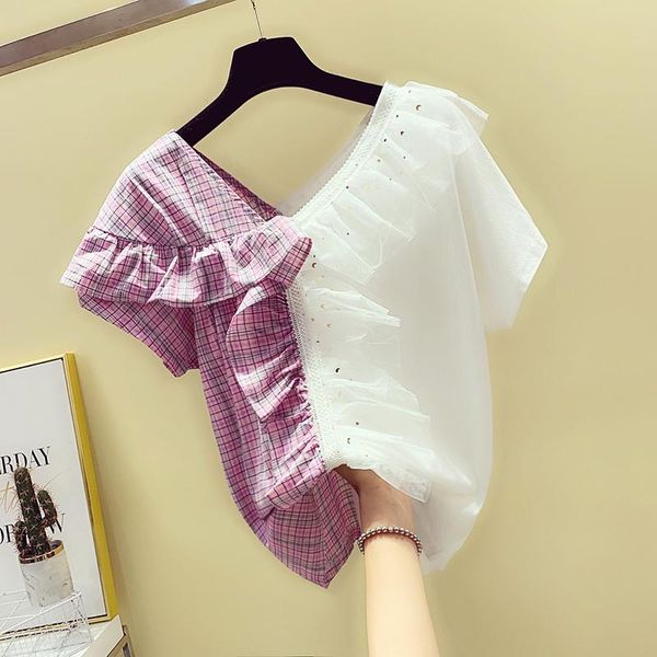 women's t-shirt 2021 casual korean mesh patchwork women t-shirts summer lace ruffles v-neck short-sleeved lady elegant tees, White
women's t-shirt 2021 casual korean mesh patchwork women t-shirts summer lace ruffles v-neck short-sleeved lady elegant tees, White