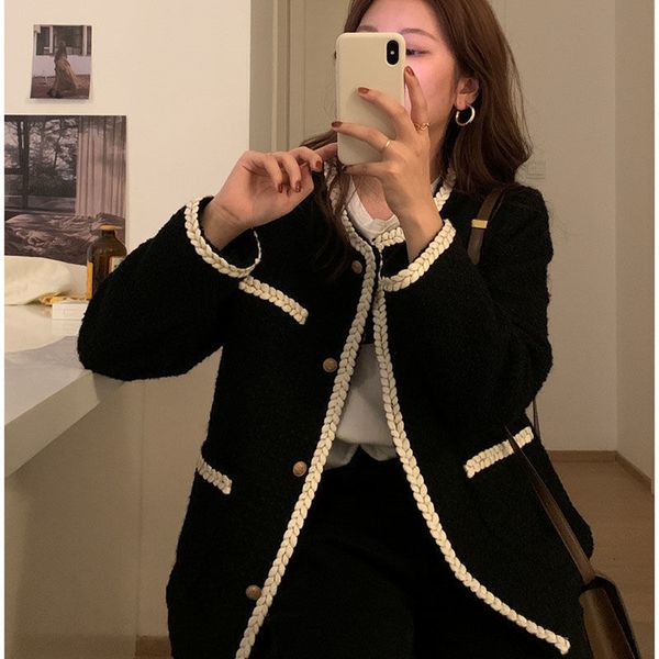 women's wool & blends european trend autumn and winter loose single-breasted around the casual neck small fragrance female jacket tckb, Black
women's wool & blends european trend autumn and winter loose single-breasted around the casual neck small fragrance female jacket tckb, Black