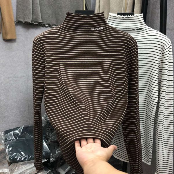 women's sweaters hoodies half high collar stripe bottomed shirt auricle edge long sleeve t-shirt with plush in autumn and winter d9ak, White;black
women's sweaters hoodies half high collar stripe bottomed shirt auricle edge long sleeve t-shirt with plush in autumn and winter d9ak, White;black