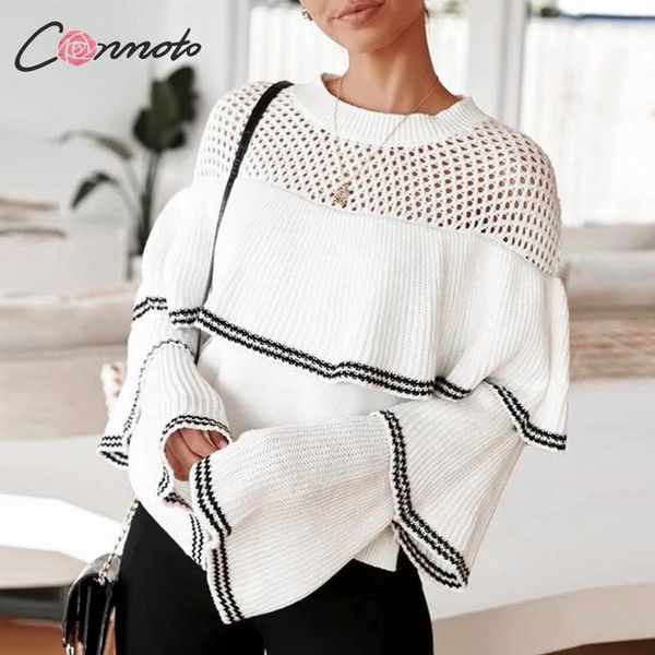 women's sweaters conmoto hollow out 2021 female sweater women flounce winter oversize knitted ruffle ladies jumper pullover, White;black
women's sweaters conmoto hollow out 2021 female sweater women flounce winter oversize knitted ruffle ladies jumper pullover, White;black