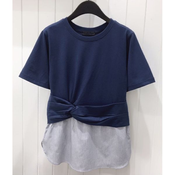 spring summer new patchwork fake two-piece o neck short-sleeved t-shirt women 210421, White
spring summer new patchwork fake two-piece o neck short-sleeved t-shirt women 210421, White