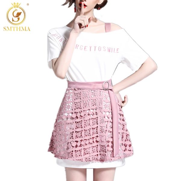 summer fashion small fragrant wind embroidery letter white dress+pink lace two piece skirt set 210520
summer fashion small fragrant wind embroidery letter white dress+pink lace two piece skirt set 210520