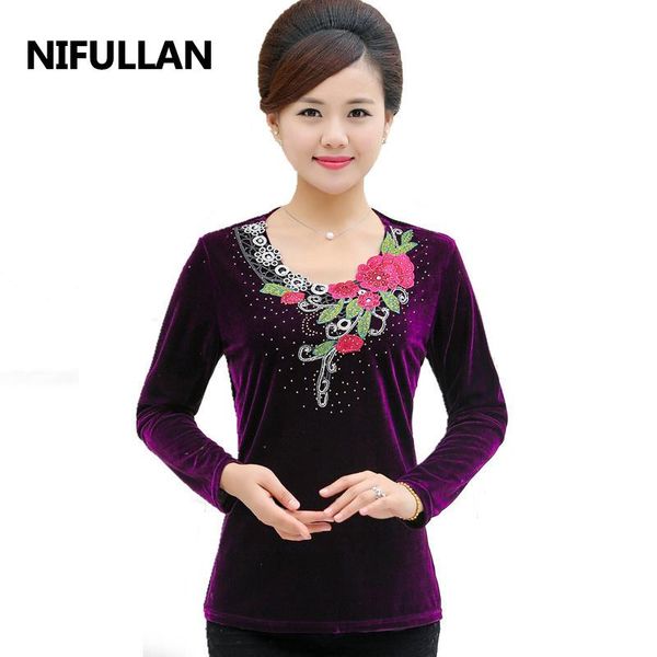 women's t-shirt warm velvet t shirt women long sleeve pullovers spring autumn mother plus size embroidery o-neck tee femme, White
women's t-shirt warm velvet t shirt women long sleeve pullovers spring autumn mother plus size embroidery o-neck tee femme, White