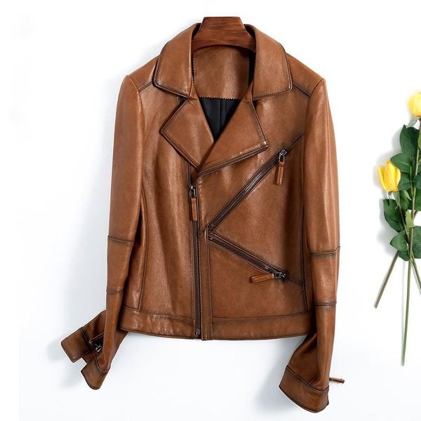 women's leather & faux fashion genuine jacket zippers women natural sheepskin coat belt lady short style real for spring, Black
women's leather & faux fashion genuine jacket zippers women natural sheepskin coat belt lady short style real for spring, Black