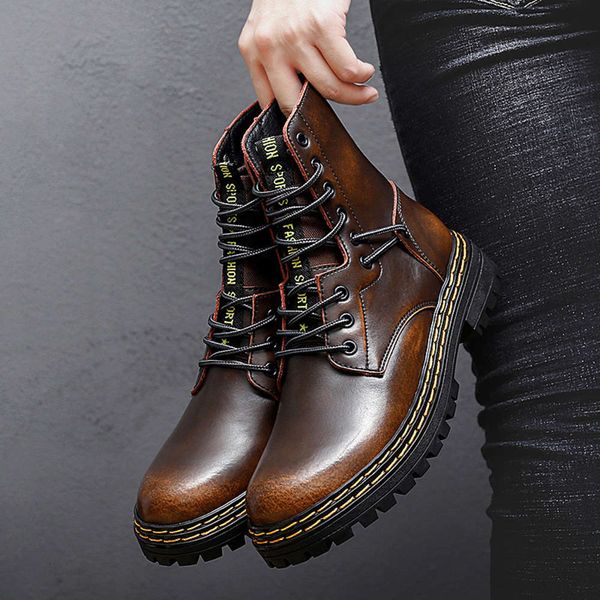 designer fashion round head boots couple martens retro color high locomotive style street punk dr casual, Black
designer fashion round head boots couple martens retro color high locomotive style street punk dr casual, Black