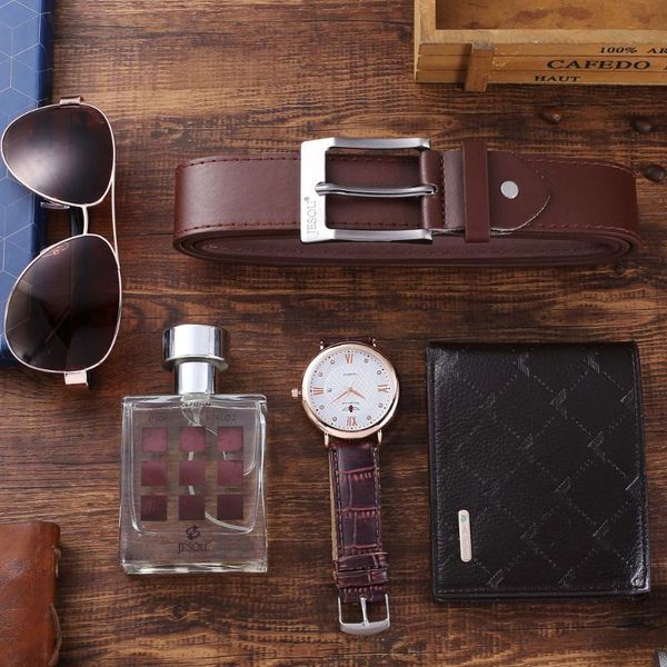 wristwatches luxury trend men's watch set 5pcs leather belt sunglasses perfume jewelry gift sets for boyfriend husband dad, Slivery;brown
wristwatches luxury trend men's watch set 5pcs leather belt sunglasses perfume jewelry gift sets for boyfriend husband dad, Slivery;brown