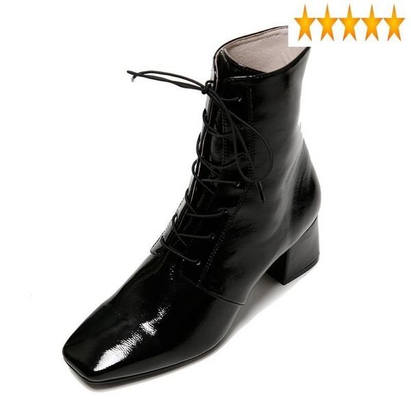 boots patent fashion toe women square ankle block med heels high ladies shoes lace up motorcycle biker leather, Black
boots patent fashion toe women square ankle block med heels high ladies shoes lace up motorcycle biker leather, Black