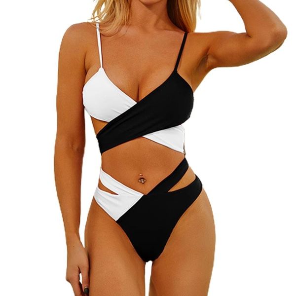 women's swimwear women swimsuit color block bikini set halter bandage cross wrap push up hollow out high waisted bathing suit, White;black
women's swimwear women swimsuit color block bikini set halter bandage cross wrap push up hollow out high waisted bathing suit, White;black