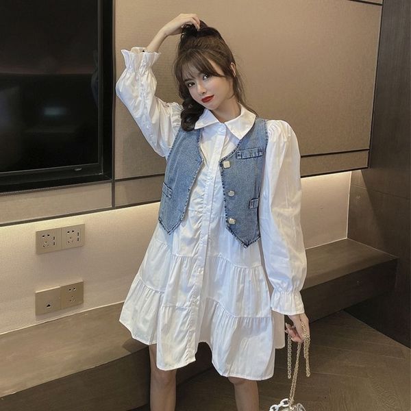 casual dresses french shirt lapel flared sleeves loose and thin ruffled cold wind dress denim vest suit u95m, Black;gray
casual dresses french shirt lapel flared sleeves loose and thin ruffled cold wind dress denim vest suit u95m, Black;gray