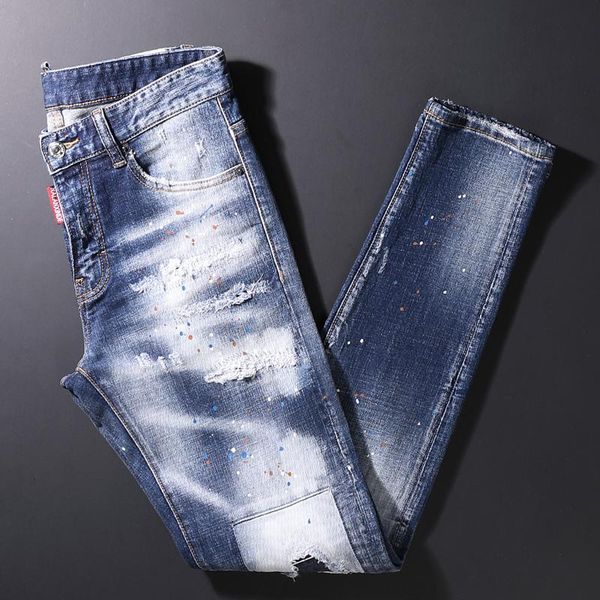 men's jeans street style fashion men retro blue slim fit patchwork ripped splashed designer hip hop denim pants
men's jeans street style fashion men retro blue slim fit patchwork ripped splashed designer hip hop denim pants