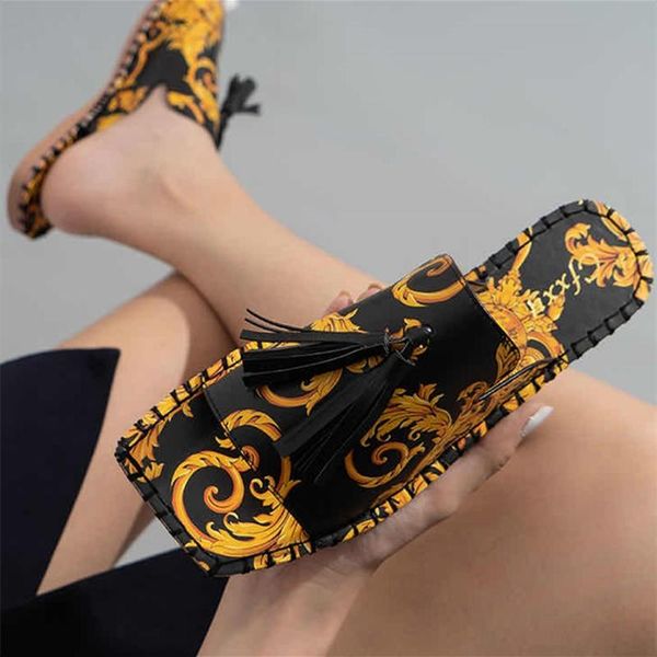 retro style totem fringe decor square toe flat with women slippers ladies summer sandals comfortable outside slides shoes, Black
retro style totem fringe decor square toe flat with women slippers ladies summer sandals comfortable outside slides shoes, Black