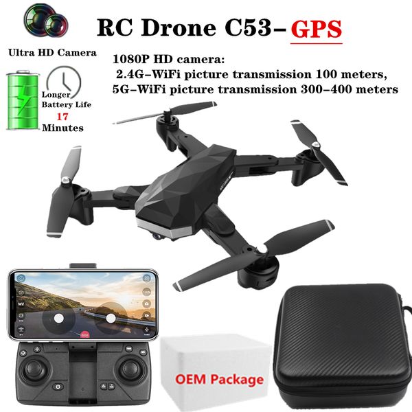 

C53-GPS 4K RC Drones with 1080P 5G WiFi HD Camera Helicopter Altitude Hold Foldable Follow Me Quadcopter VS XS812 SG907 Dron Toy, 720p 1 battery