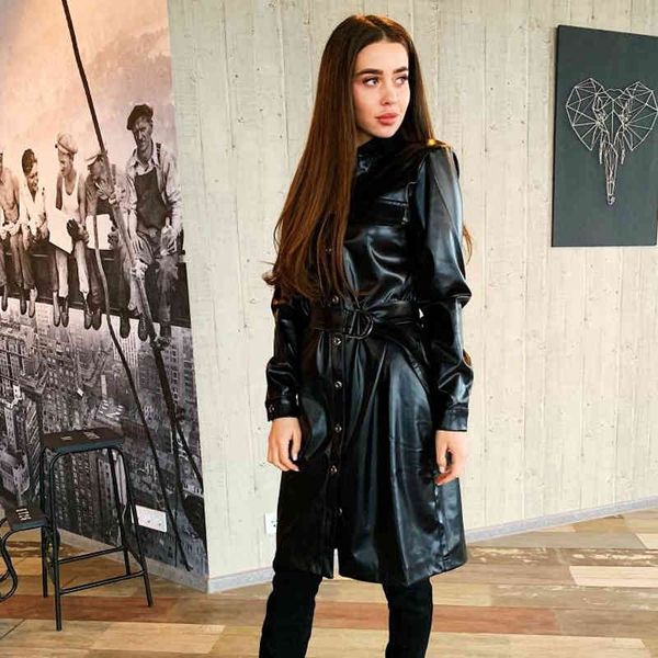 women vintage pu front buttons belt dress turn down coller long sleeve slim a-line party dress new early spring dress 210412, Black;gray
women vintage pu front buttons belt dress turn down coller long sleeve slim a-line party dress new early spring dress 210412, Black;gray