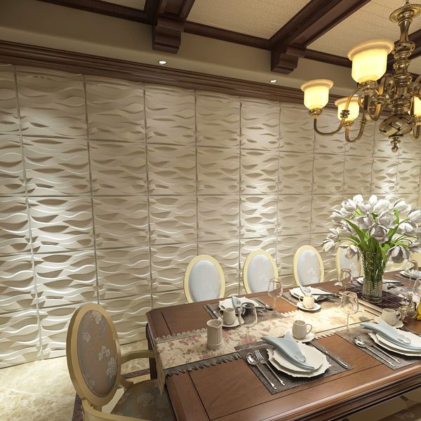 

Art3d 50x50cm 3D Wall Panels PVC Matt White Wavy Design Soundproof for Living Room Bedroom (Pack of 12 Tiles)