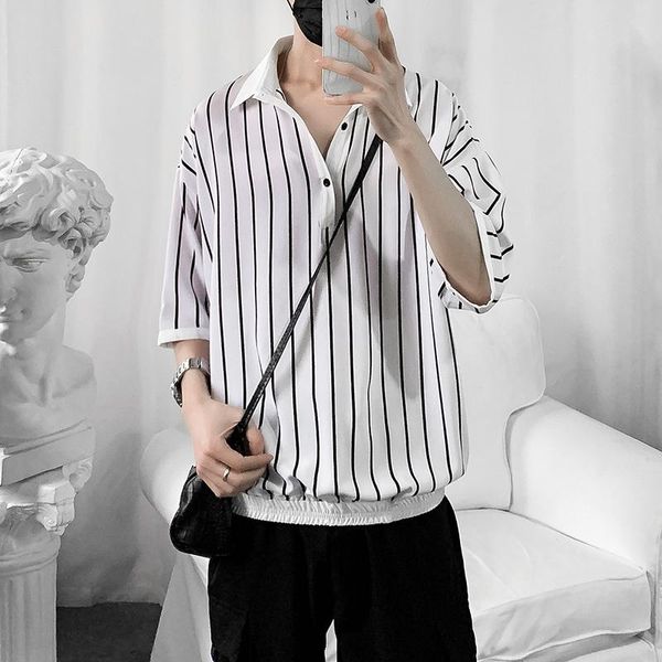 men' tank five-sleeve casual personality shirt fashion short-sleeve turtleneck men youth summer loose stripes clothing, White;black
men' tank five-sleeve casual personality shirt fashion short-sleeve turtleneck men youth summer loose stripes clothing, White;black