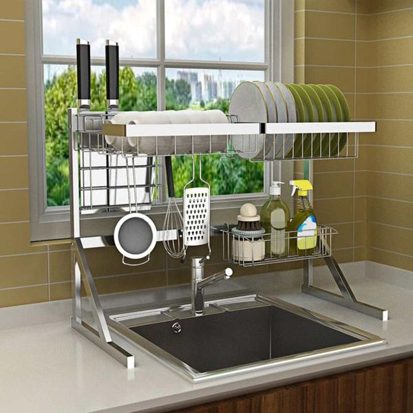 2-tier stainless steel utensils dish drying rack over sink drainer kitchen storage shelf space saver organizer container & organization
2-tier stainless steel utensils dish drying rack over sink drainer kitchen storage shelf space saver organizer container & organization