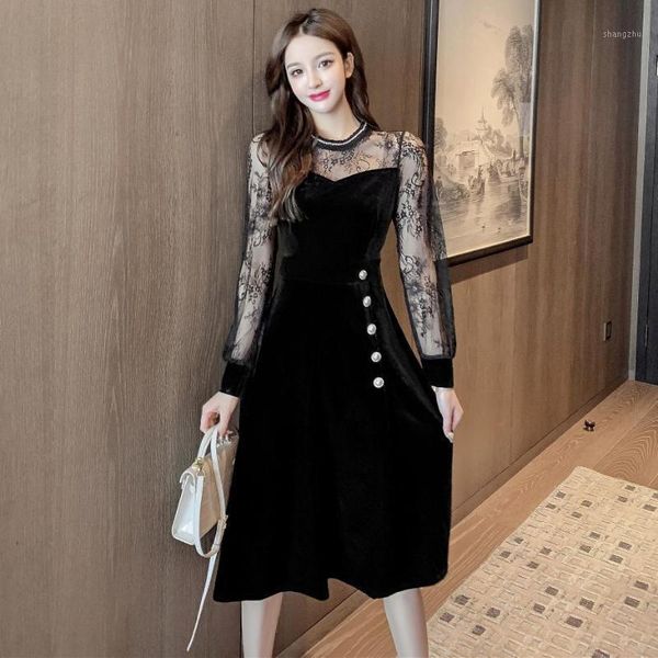 casual dresses make winter bud silk joining together velvet long dress in black temperament render, Black;gray
casual dresses make winter bud silk joining together velvet long dress in black temperament render, Black;gray