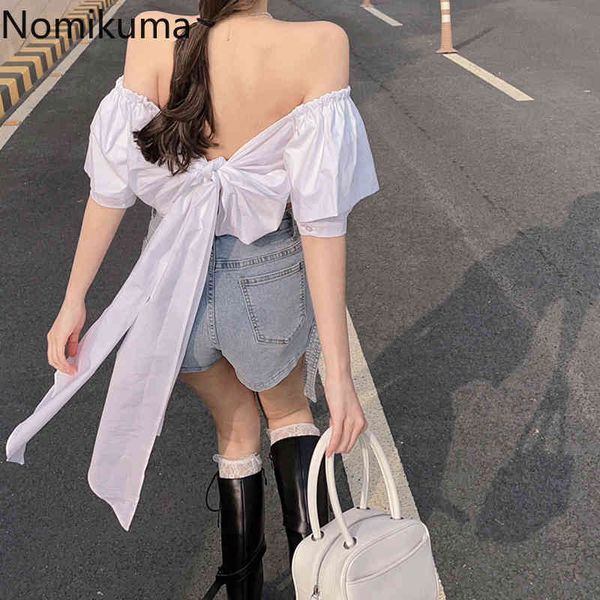 nomikuma white shirt women cross tie bow blouse summer temperament fashion backless blusas mujer streetwear 210514
nomikuma white shirt women cross tie bow blouse summer temperament fashion backless blusas mujer streetwear 210514